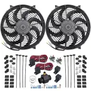DUAL 14 INCH 180W ELECTRIC FAN 44MM RADIATOR HOSE ADAPTER TEMPERATURE SWITCH KIT