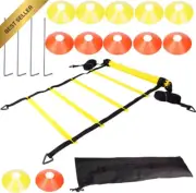 18 Pcs Pro Agility Ladder Set, 6M Speed Ladder, 12 Cones, 4 Anchors, Carry Bag