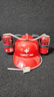 Novelty Thirst Aid Drinking Helmet Can Holder Red/White Writing