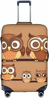 [HTTUP] Cute Big Brown Cartoon Owls Print Practical Elastic Washable Travel Luggage Cover with Concealed Zipper for Suitcases, White, Medium