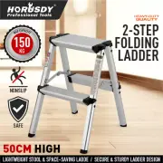 Portable 2 Step Folding Ladder Aluminium Frame Anti Slip Safety 150KG Cap. Home