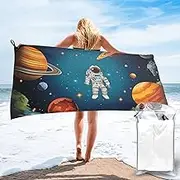 QMNKLET Outer Space Rocket Astronaut Bath Towel Super Absorbent Quick Dry Bathroom Towel Sand Free Microfiber Beach Towels for Bathroom, Gym, Spa and Hotel Towel 27.5"X55"