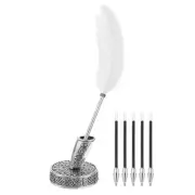 White Feather Ballpoint Pens Black Ink Quill Pens with 5 Pieces Refill