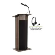 Oklahoma Sound Wood Power Plus Lectern with Wireless Headset Mic in Brown