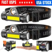 2x LED Headlamp USB Rechargeable Headlight Torch Work Light Bar Head Band Lamp