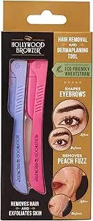 Hollywood Browzer Dermaplaning Razor Tool for Face - Eyebrow Shaping - Removing Unwanted Hair and Peach Fuzz - Exfoliating Tool for Women - Face Razor for Women - Duo Pack (Amethyst & Pink Sapphire)