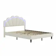 Wooden Led Bed Frame Double Metal Platform Mattress Base Headboard Foundation Bedroom Furniture Sleep Upholstered PU Bedhead White