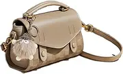[Generic] Designer Mini Crossbody Handbag, Beige Leather with Gold Hardware, Adjustable Shoulder Strap