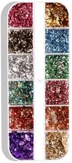 TENOL 2x Nail Art Foil Flakes in Mixed Colors, 12 Grids for Nail Decoration