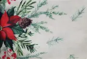 1 Printed Fabric Tablecloth,52"x70"Oblong, POINSETTIA,CHRISTMAS SPRIGS, Splendid