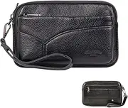 [FAOONNMY] Genuine Leather Men Clutch Bag Large Capacity Phone Handbag Long Wallet Wristlet Bag with Detachable Wrist Strap