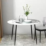 Artiss Dining Table Round White Coffee Tables Side Buffee Desk Lounge Desks Home Living Room Bedroom Kitchen Office Cafe Restaurant Furniture with Marble Effect Wooden in 77cm Height