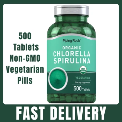 Chlorella Spirulina Organic 500 Tablets | Vegetarian Non-GMO by Piping Rock