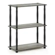 Furinno Turn-N-Tube Wood 3-Tier Shelf Display Rack in French Oak Gray/Black