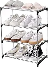 Stackable Shoe Rack, Entryway, Hallway and Cupboard, Space Saving Storage and Organisation (4 Tier, Black)