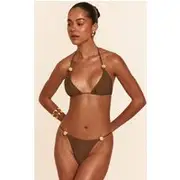 Mushroom Bead Trim Tanga Bikini Bottoms, Mushroom