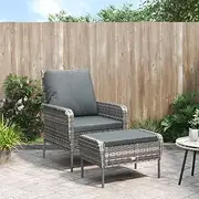 Garden Chair Garden Chair with Footstool Grey Poly Rattan Patio Seating