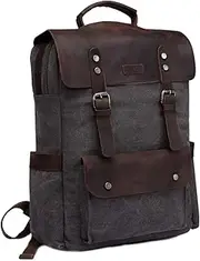 Laptop Backpack for Men Women, VASCHY Vintage Leather Canvas Backpack Fits 15.6 Inch Laptop School Rucksack Fashion Daypack for Wrok/Business/Travel Gray
