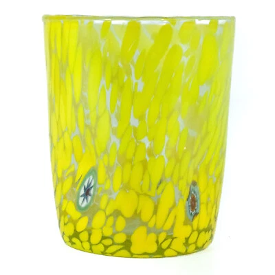 Murano Glass Drinking Art Glass Tumbler Yellow Hand Made Millefiori Venice
