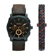 Fossil Machine Chronograph Dark Brown Leather Watch and Bracelet Box Set FS5251SET Stainless Steel Chronograph 796483283916