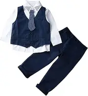 [Lerrita] Children's Boys Christening Suit Set Wedding 4-Piece Clothing Set Boys Gentleman Suit Long Sleeve Shirt + Bow Tie + Vest + Braces Party Suit Autumn Spring Children's Outfits 1-7 Years