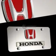 HONDA Logo Front 3D Mirror Stainless Steel License Plate Frame W/ Caps AUTHENTIC
