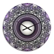 'Purple Fractal Pattern with Circles' Oversized Modern Metal Clock Large Wall...