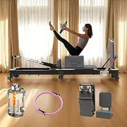 Aluminum Alloy Foldable Pilates Reformer-Adjustable Multifunctional Yoga Bed for Home Gym, Compact Exercise Machine with Strength Training System for Women