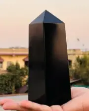 Large Black Shungite Crystal Tower Handmade Crystal Home Office Decorative Point