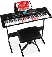 Best Choice Products 61-Key Beginners Complete Electronic Keyboard Piano Set w/Lighted Keys, LCD Screen, Headphones, Stand, Bench, Teaching Modes, Note Stickers, Built-In Speakers