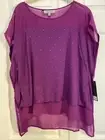 Jennifer Lopez JLO Tunic Top Women’s M Magenta Gold Studs Overlay Layered Sheer