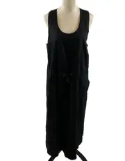 Eileen Fisher Black Scoop Neck Dress XL Sleeveless Drawstring Waist New NWT