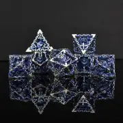 Beholder's Gates Hollow Metal Dice Set - Blue and Silver Brand New
