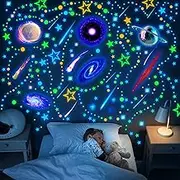495 Pieces Glow in The Dark Moons and Stars Wall Decals for Ceiling, Removable Glowing Stars and Planets Wall Decal Sticker Glow in The Dark Galaxy Wall Decor for Kids Bedroom Living Room Nursery