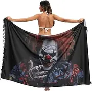 [XYMZR] Scary Clown Hair White Women's Sarong Swimsuit Coverups Chiffon Bikini Wraps Skirt with Tassels L