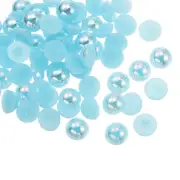 300pcs Flatback Pearls 8mm ABS Plastic Half Round Dome Pearls, Lake Blue