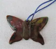 Raku art butterfly NEW ornament pottery XMAS HOSTESS GIFT 2 sided handmade clay