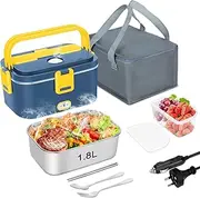 80W Fast Heating Electric Lunch Box Heater | 1.8L Large Capacity Food Warmer with Carry Bag, Fork, Spoon & Chopsticks | 3-in-1 Voltage (12V/24V/240V) for Car, Truck, Home & Office