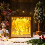 Christmas Nativity Scene Light up Shadow Box Wooden Nativity Scene Manger Scene
