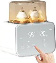 Baby Bottle Warmer, 5 in 1 Portable Bottle Warmer Baby for 2 Bottles Milk Warmer, Baby Bottle Warmer with LCD Display for Travel, Going Out (Cream White)