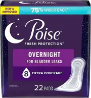 Poise Postpartum Incontinence Pads, One Size, Overnight Absorbency, 44 Count
