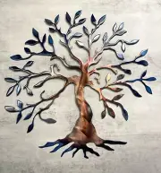 Olive Tree of Life - Metal Wall Art - Copper and Blue Tinged 14"