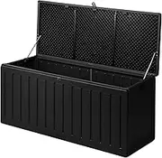 LI LIVSIP 490L Outdoor Storage Deck Box - Waterproof & Lockable Large Storage Container with Handle for Garden Tools Furniture Cushions Sporting Gears, 136KG Load Capacity, Black