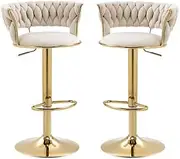 2X Height Adjustable Swivel Bar Stool Velvet Golden Base Barstools Chairs Padded Seat Ivory
