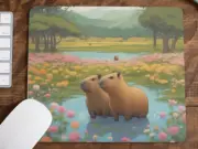 Capybaras swimming Graphic Mouse Pad