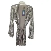 Show Me Your Mumu Giselle Kimono Wrap Silver Sequin Party Mini Dress Small Disco