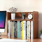 Desktop Wooden Bookshelf Organiser with Top Storage Shelf, 2-Tier Design Bookcase A205 (Coffee)