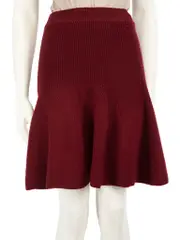 Burgundy Wool Knit Flared Skirt