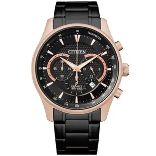 【金台鐘錶】CITIZEN 星辰手錶 男錶 三眼功能 不鏽鋼 42mm (黑x金) AN8196-55E