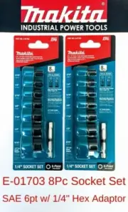 MAKITA E01703 2pk OEM Impact XPS® 8 Pc. Sets 1/4" Drive 3/16"- 9/16" SAE Sockets